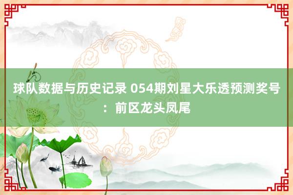 球队数据与历史记录 054期刘星大乐透预测奖号：前区龙头凤尾