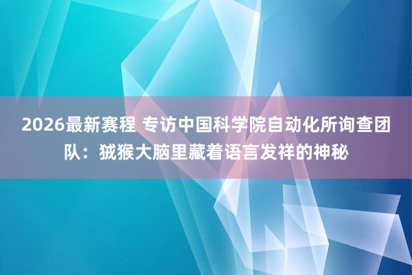 2026最新赛程 专访中国科学院自动化所询查团队：狨猴大脑里藏着语言发祥的神秘