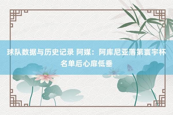 球队数据与历史记录 阿媒：阿库尼亚落第寰宇杯名单后心扉低垂